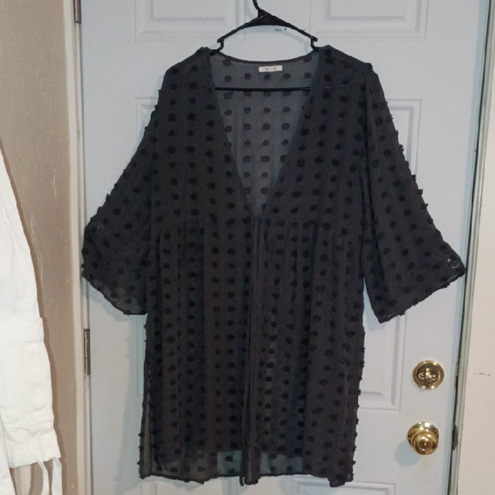 Maurices Gray Sheer Peignoir with Textured Dots